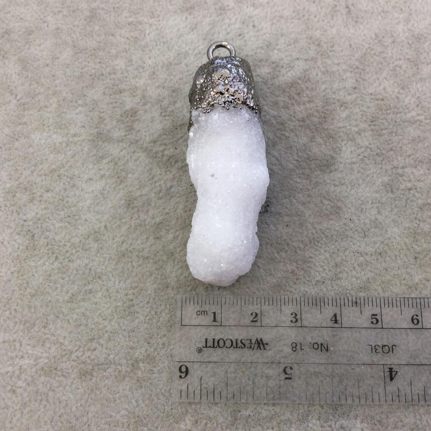 Large Gunmetal Electroplated Natural Druzy White Spirit/Cactus Quartz Vertical Cluster Pendant - Measuring 45-55mm Wide - INDIVIDUAL, RANDOM