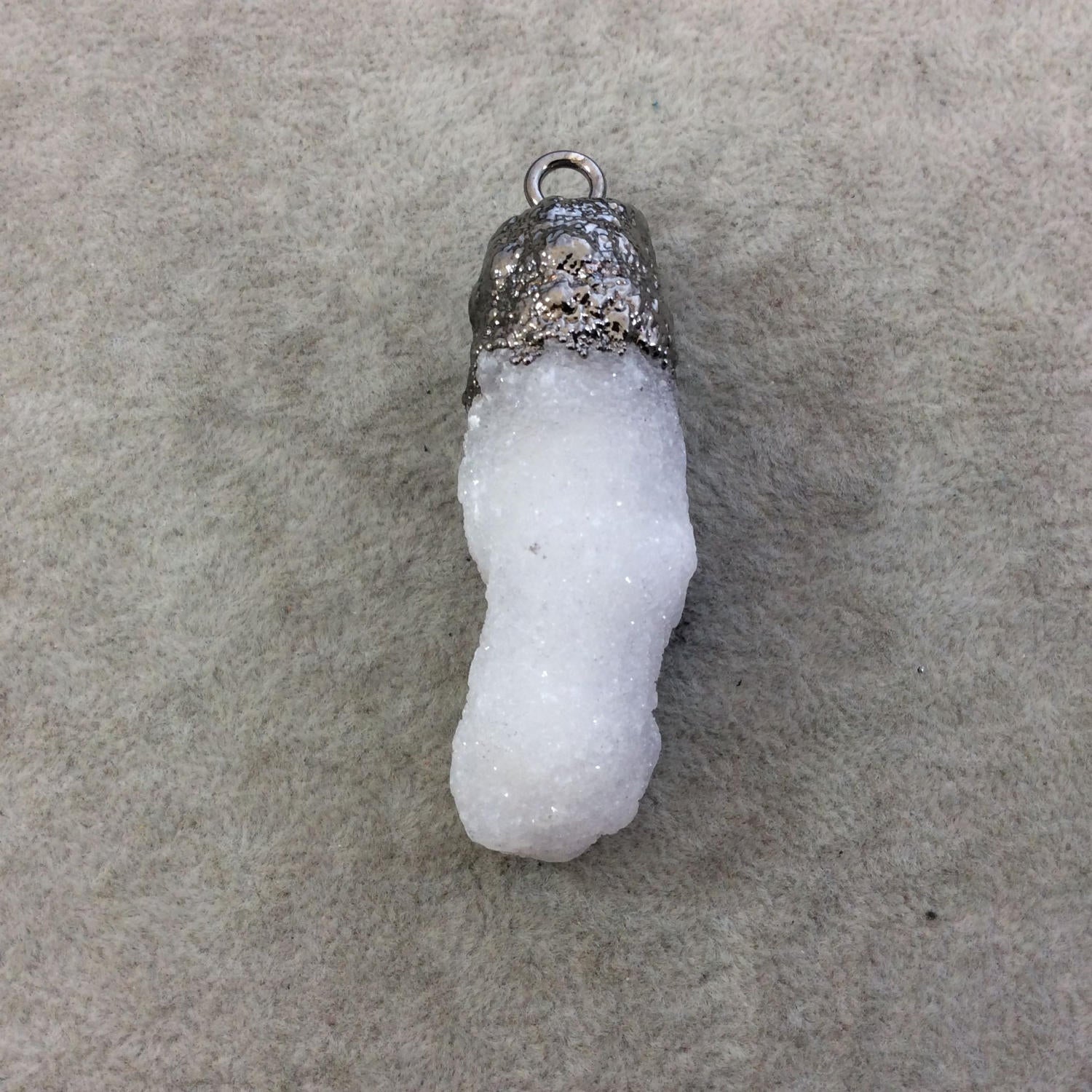 Large Gunmetal Electroplated Natural Druzy White Spirit/Cactus Quartz Vertical Cluster Pendant - Measuring 45-55mm Wide - INDIVIDUAL, RANDOM