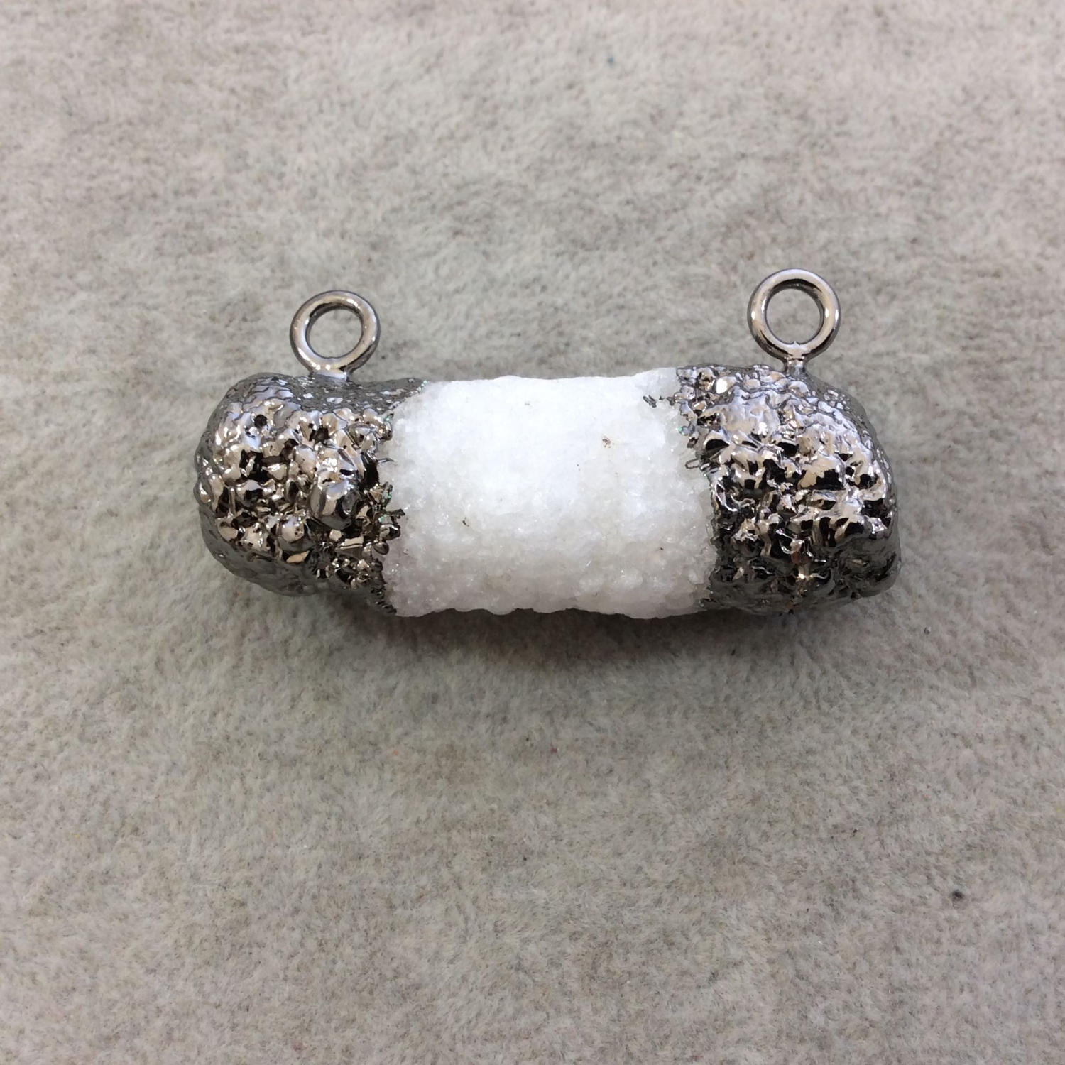 Large Gunmetal Electroplated Natural Druzy White Spirit/Cactus Quartz Freeform Cluster Pendant - Measuring 45-55mm Wide - INDIVIDUAL, RANDOM