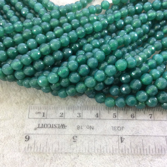 6mm Faceted Dyed Pine Green Natural Agate Round/Ball Shaped Beads - Sold by 15" Strands (Approximately 62 Beads) - High Quality Gemstone