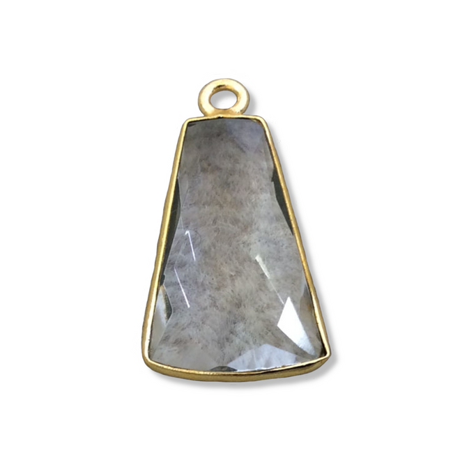 Clear Hydro Quartz Bezel | Gold Plated Faceted (Lab Created) Flared Rectangle Shaped Pendant - Measuring 12mm x 20mm - Sold Individually
