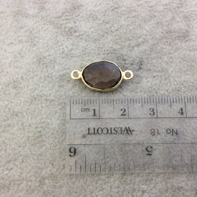Smoky Brown Hydro Quartz Pendant - 10mm x 14mm - Gold Plated Faceted Oval Shape Bezel Connecter