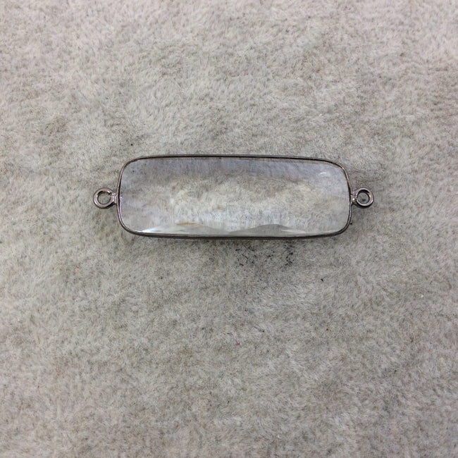 Gunmetal Plated Faceted Clear Hydro (Lab Created) Quartz Rectangle/Bar Shaped Bezel Connector - Measuring 13mm x 38mm - Sold Individually