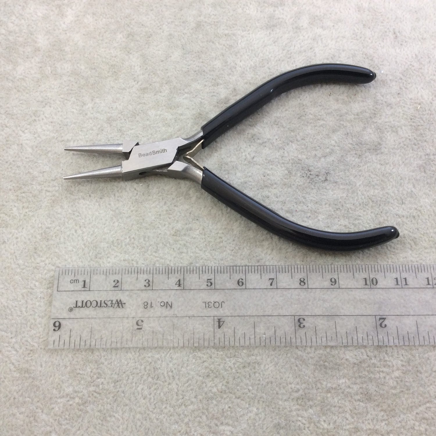 4.5" Beadsmith Super-fine Round Nosed Polished Steel Pliers with PVC Comfort Grips - Slim Line Economy Jewelry-Making Tool - (PL654)