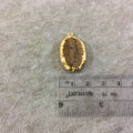 OOAK Gold Electroplated Natural Raw Metallic Tiger's Eye Vertical Oval Shaped Slab/Slice Pendant - Measuring 18mm x 25mm, Approximately