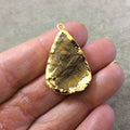 OOAK Gold Electroplated Natural Raw Metallic Tiger's Eye Teardrop/Pear Shaped Slab/Slice Pendant - Measuring 21mm x 30mm, Approximately