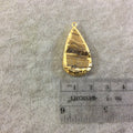 OOAK Gold Electroplated Natural Raw Metallic Tiger's Eye Teardrop/Pear Shaped Slab/Slice Pendant - Measuring 18mm x 31mm, Approximately