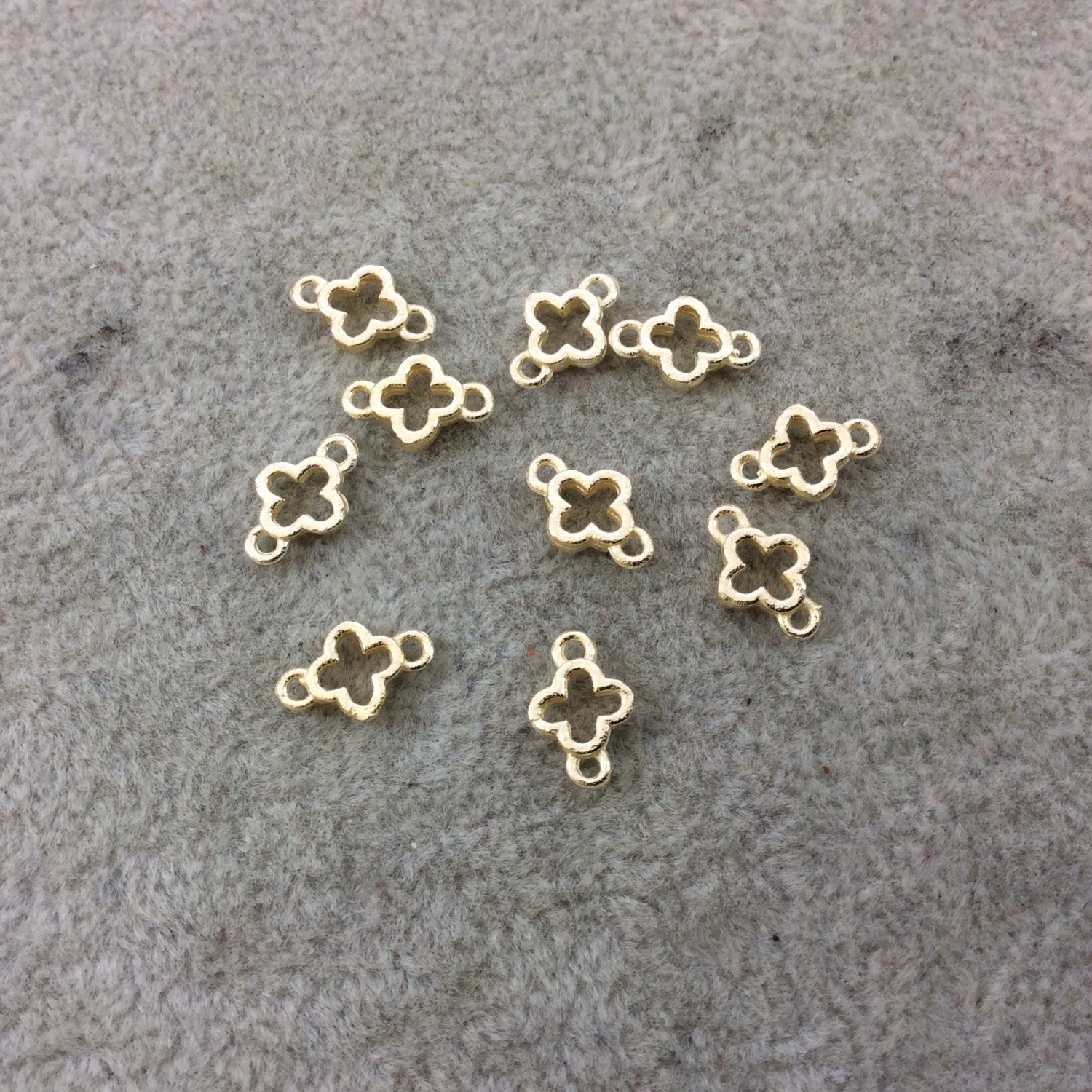 6mm Gold Brushed Finish Quatrefoil Shaped Plated Copper Connector Components - Sold in Pre-Counted Bulk Packs of 10 Pieces - (043-GD)