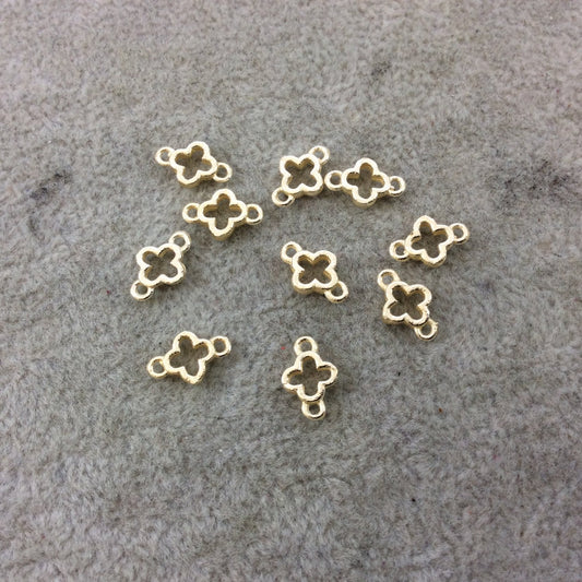 6mm Gold Brushed Finish Quatrefoil Shaped Plated Copper Connector Components - Sold in Pre-Counted Bulk Packs of 10 Pieces - (043-GD)