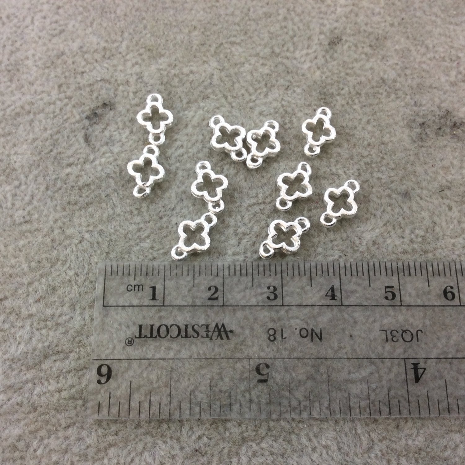 6mm Silver Brushed Finish Quatrefoil Shaped Plated Copper Connector Components - Sold in Pre-Counted Bulk Packs of 10 Pieces - (043-SV)