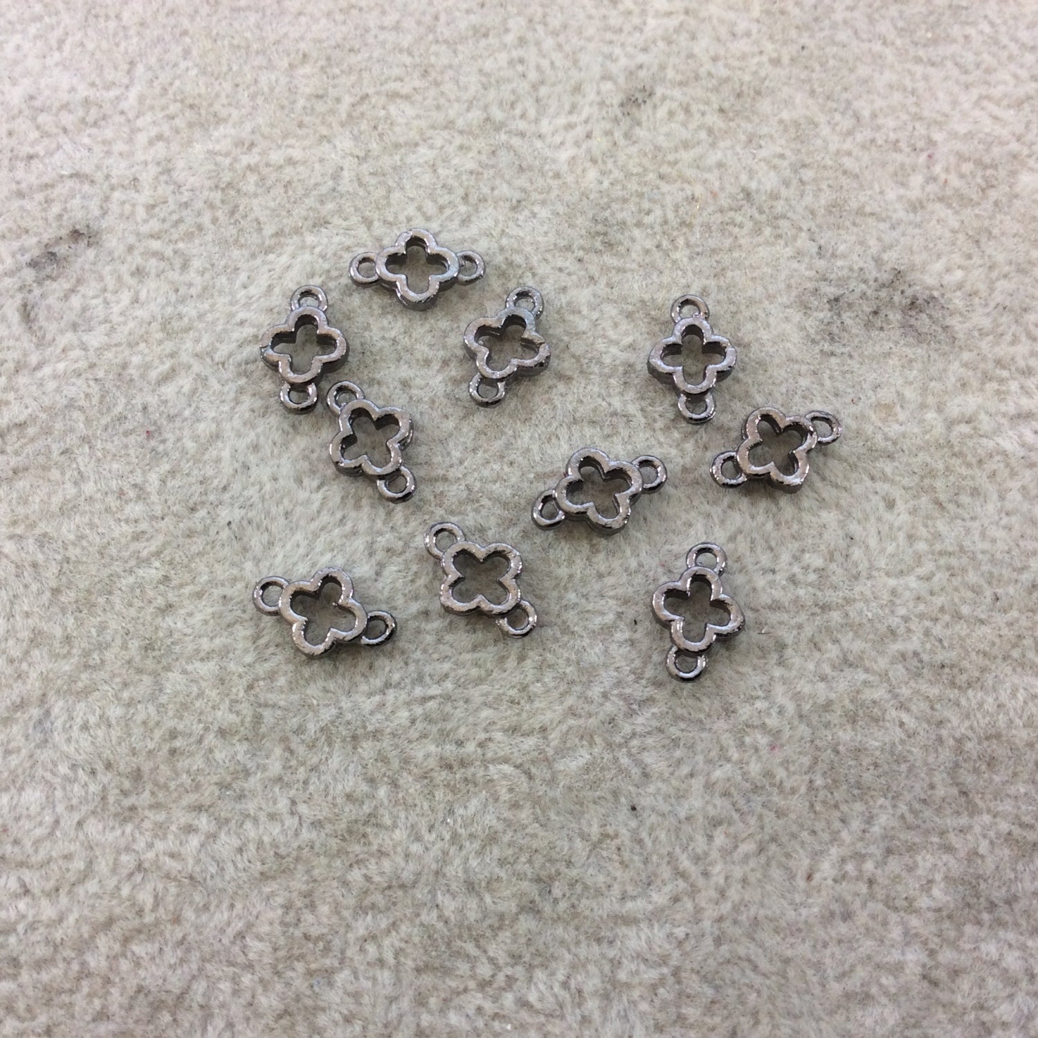 6mm Gunmetal Brushed Finish Quatrefoil Shaped Plated Copper Connector Components - Sold in Pre-Counted Bulk Packs of 10 Pieces - (043-GM)