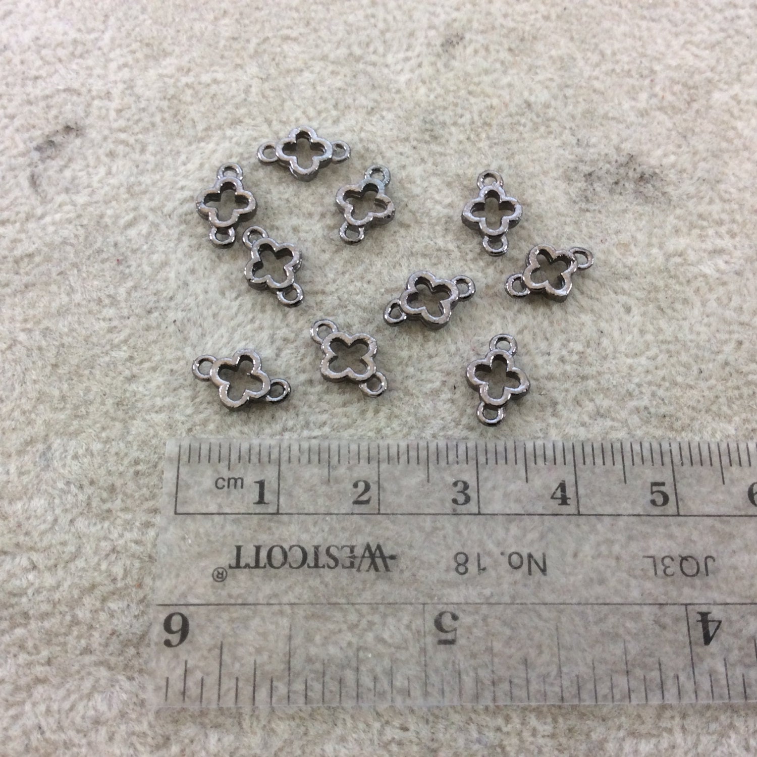 6mm Gunmetal Brushed Finish Quatrefoil Shaped Plated Copper Connector Components - Sold in Pre-Counted Bulk Packs of 10 Pieces - (043-GM)