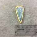 OOAK Gold Electroplated Natural Rough Mint Green Amazonite Inverted Teardrop Shape Slab/Slice Focal Pendant - Measuring 21mm x 47mm, Approx.