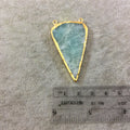 OOAK Gold Electroplated Natural Rough Mint Green Amazonite Inverted Teardrop Shape Slab/Slice Focal Pendant - Measuring 28mm x 47mm, Approx.