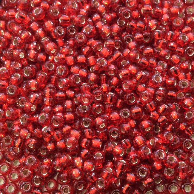 Size 8/0 Glossy Finish Silver Lined Flame Red Genuine Miyuki Glass Seed Beads - Sold by 22 Gram Tubes (Approx. 900 Beads per Tube) - (8-910)