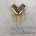 2.5" Flat Chevron Arrow Shaped Natural Brown Wood/Bark Pendant with Gold Plated Chains - Measuring 63mm x 53mm, Approx. 