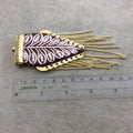 3" Carved Leaf Pattern Brown/White Flat Arrow Shaped Acrylic Pendant with Gold Cap/Chains - Measuring 45mm x 72mm, Approx.