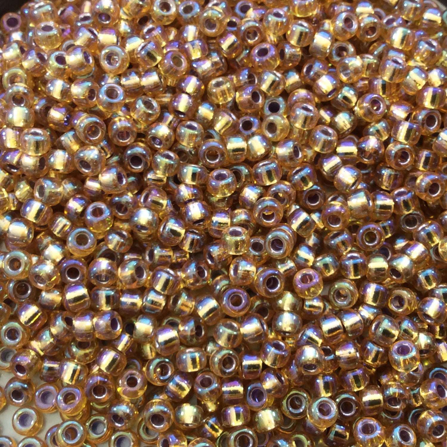Size 8/0 Glossy AB Silver Lined Dark Gold Genuine Miyuki Glass Seed Beads - Sold by 22 Gram Tubes (Approx 900 Beads per Tube) - (8-91004)