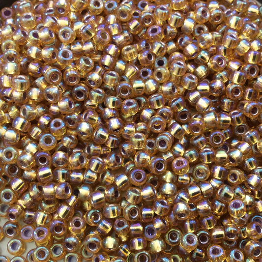 Size 8/0 Glossy AB Silver Lined Dark Gold Genuine Miyuki Glass Seed Beads - Sold by 22 Gram Tubes (Approx 900 Beads per Tube) - (8-91004)