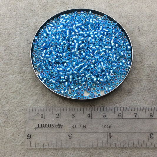 Size 8/0 Glossy AB Finish Silver Lined Aqua Genuine Miyuki Glass Seed Beads - Sold by 22 Gram Tubes (Approx 900 Beads per Tube) - (8-91018)
