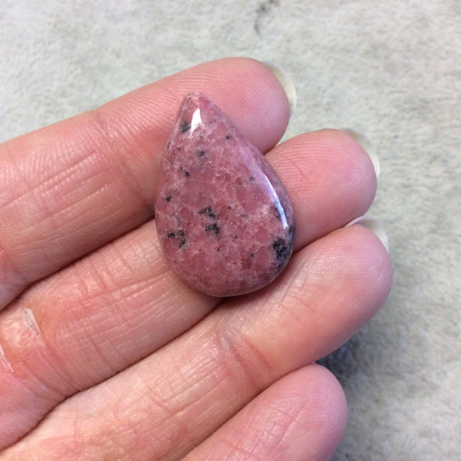 Natural Rhodonite Pear/Teardrop Shaped Flat Backed Cabochon - Measuring 18mm x 27mm, 6mm Dome Height - Natural High Quality Gemstone