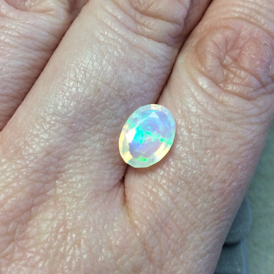 2.1 Carat Faceted Genuine Ethiopian Opal Oval Cut Stone "F-I" - Measuring 8.5mm x 11mm with 4.5mm Pavillion (Base) and 1mm Crown (Top)