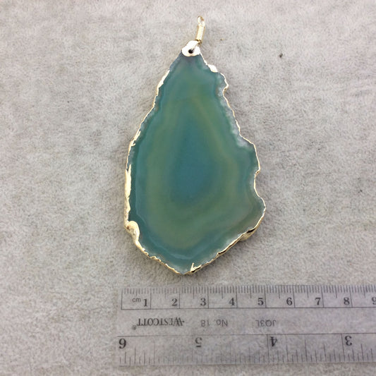 OOAK Extra Large Gold Electroplated Mixed Green Druzy Freeform Shape Agate Slice Focal Pendant - Measuring  54mm x 110mm, Approximately