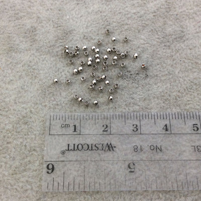 2mm Glossy Finish Silver Plated Brass Round/Ball Shaped Metal Spacer Beads with 1mm Holes - Loose, Sold in Pre-Packed Bags of 50 Beads