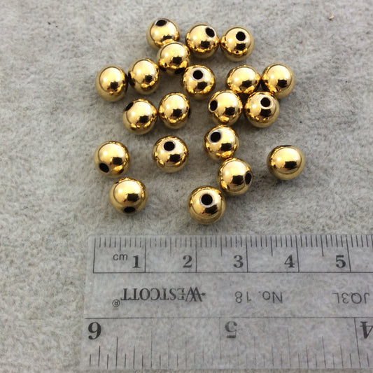 8mm Glossy Finish Gold Plated Brass Round/Ball Shaped Metal Spacer Beads with 1mm Holes - Loose, Sold in Pre-Packed Bags of 20 Beads