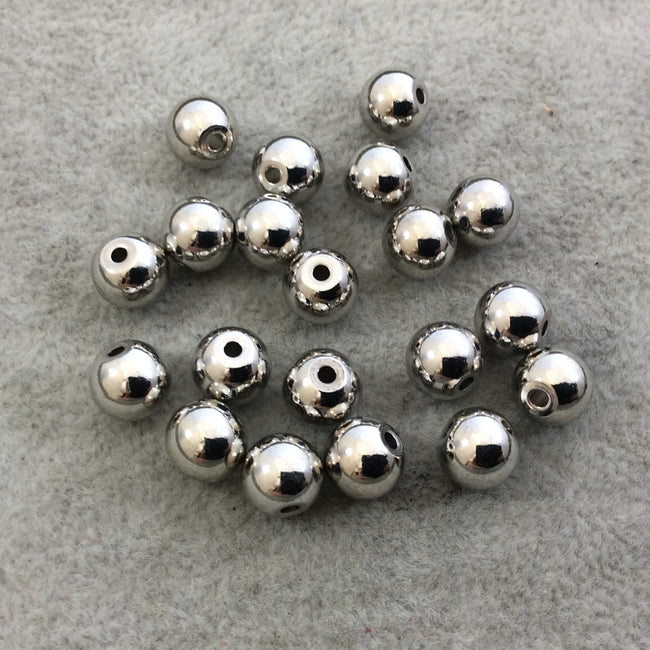 8mm Glossy Finish Silver Plated Brass Round/Ball Shaped Metal Spacer Beads with 1mm Holes - Loose, Sold in Pre-Packed Bags of 20 Beads