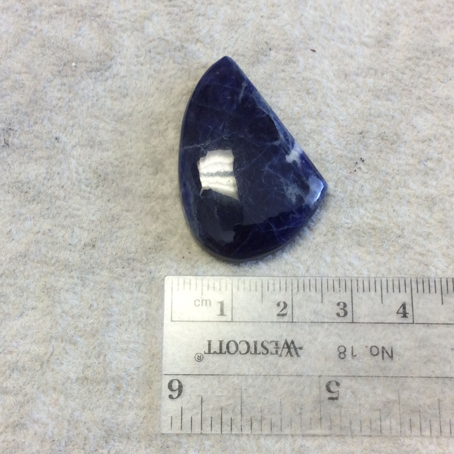 Natural Sodalite Freeform Shaped Flat Backed Cabochon - Measuring 25mm x 37mm, 6.5mm Dome Height - High Quality Hand-Cut Gemstone Cab