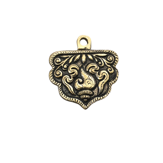 1.75" Heavy Oxidized Brass Detailed Floral/Flame Shaped Pendant with Attached Bail  - Measuring 44mm x 49mm, Approx. - Sold Individually
