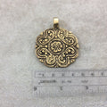 2" Heavy Oxidized Brass Floral Scroll Medallion Shaped Pendant with Attached Bail  - Measuring 47mm x 58mm, Approx. - Sold Individually