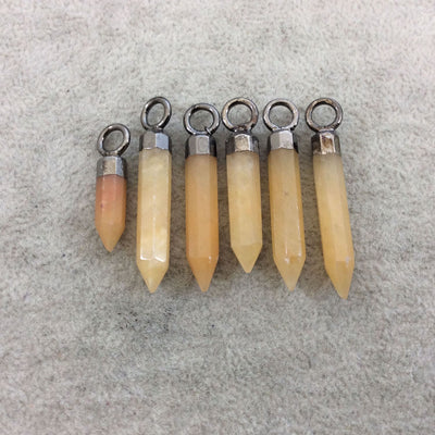 0.75"-1.25" Gunmetal Electroplated Natural Yellow Aventurine Crystal Point Pendant - Measuring 7-8mm x 22-32mm, Approx. - Individual/Random