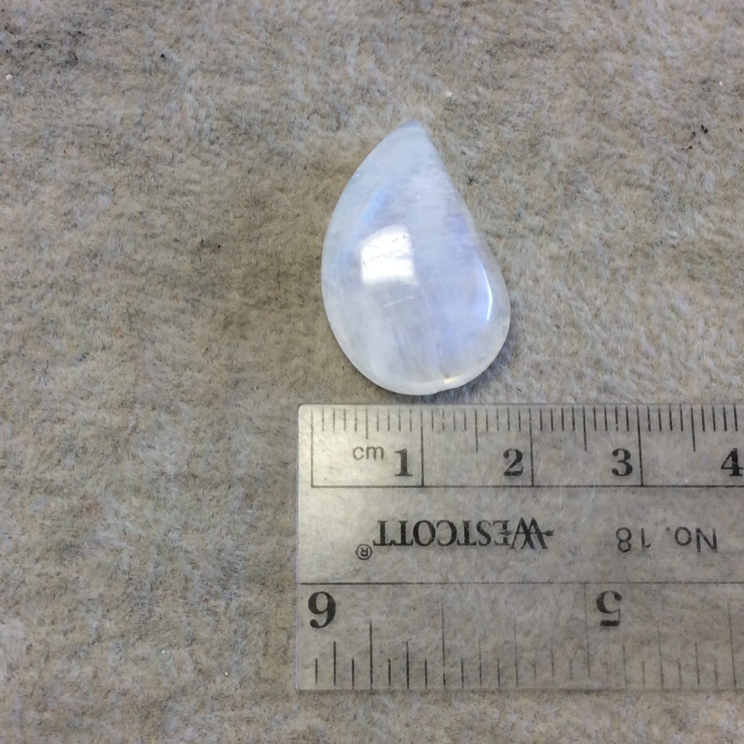 OOAK Single AAA Curved Tear Shaped Blue Moonstone Flat Back Cabochon - Measuring 17mm x 27mm, 7mm Dome Height - Gemstone Cab (Batch B)