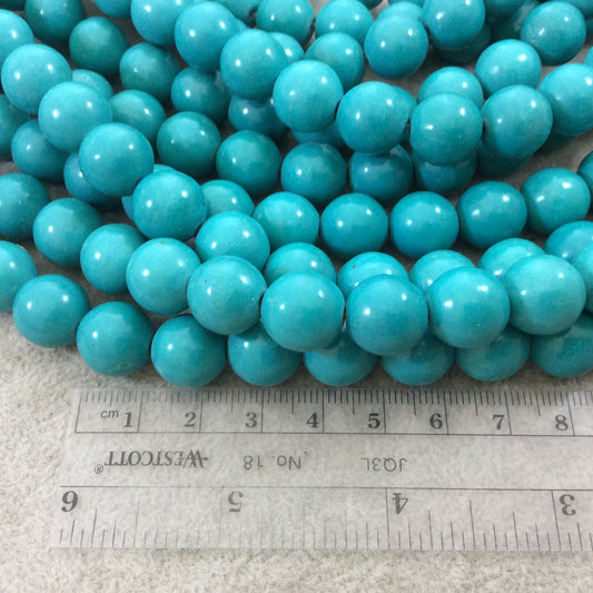 12mm Smooth Dyed Teal Blue Howlite Round/Ball Shaped Beads with 1mm Holes - Sold by 15.25" Strands (Approx. 32 Beads) - Quality Gemstone
