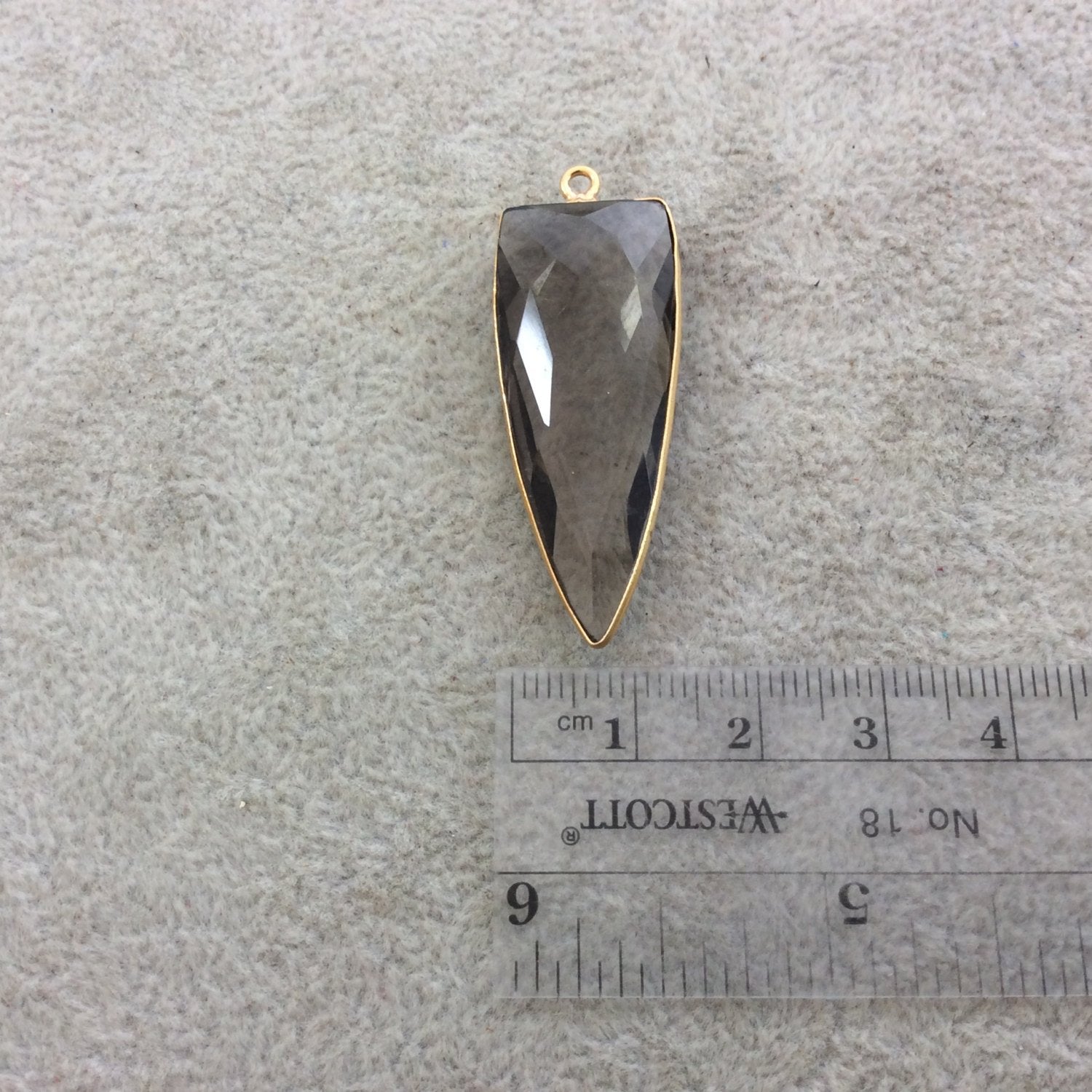 Gold Plated Faceted Smoky Brown Hydro (Lab Created) Quartz Inverted Triangle Shape Bezel Pendant - Measuring 15mm x 40mm - Sold Individually