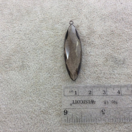 Gunmetal Plated Faceted Smoky Brown Hydro (Lab Created) Quartz Marquise Shaped Bezel Pendant - Measuring 13mm x 45mm - Sold Individually