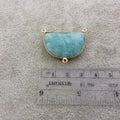Gold Plated Natural Amazonite Faceted Half-Moon Shaped Copper Bezel Pendant/Connector - Measures 30mm x 20mm - Sold Individually, Random