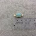 Gold Plated Natural Amazonite Faceted Oblong Oval Shaped Copper Bezel Connector - Measures 10mm x 14mm - Sold Individually, Random