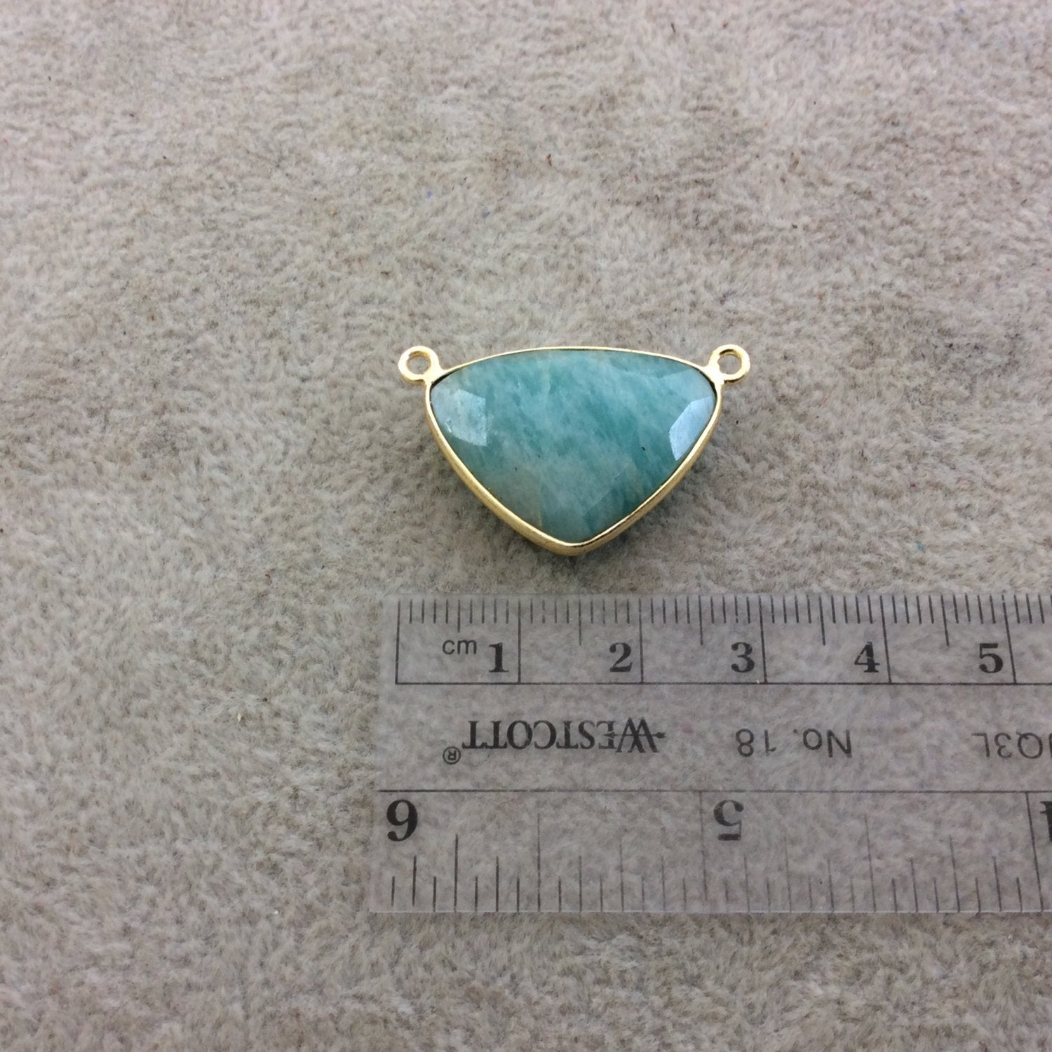 Gold Plated Natural Amazonite Faceted Triangle Shaped Copper Bezel Pendant/Connector - Measures 24mm x 18mm - Sold Individually, Random