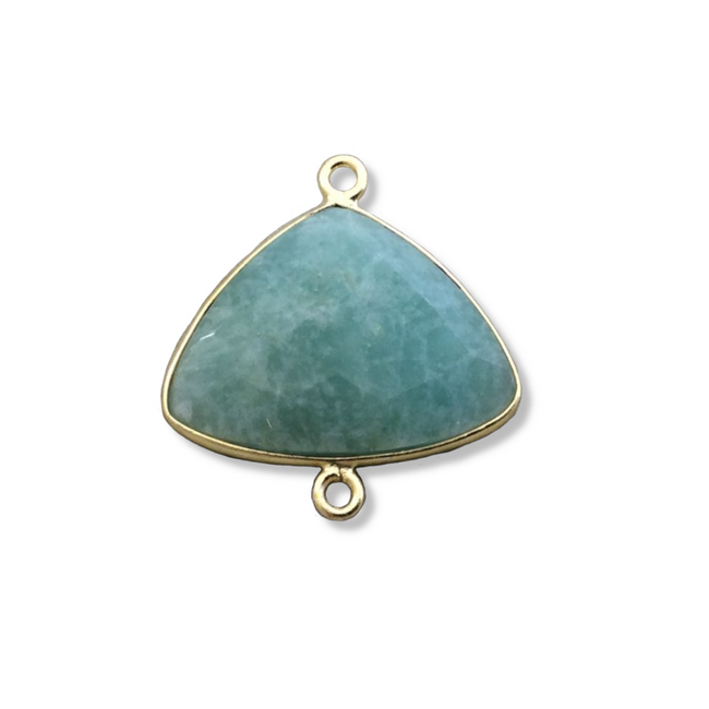 Gold Plated Natural Amazonite Faceted Triangle Shaped Copper Bezel Pendant/Connector - Measures 24mm x 18mm - Sold Individually, Random