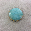 Gold Plated Natural Amazonite Faceted Round/Coin Shaped Copper Bezel Pendant/Connector - Measures 40mm x 40mm - Sold Individually, Random