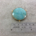 Gold Plated Natural Amazonite Faceted Round/Coin Shaped Copper Bezel Pendant/Connector - Measures 40mm x 40mm - Sold Individually, Random