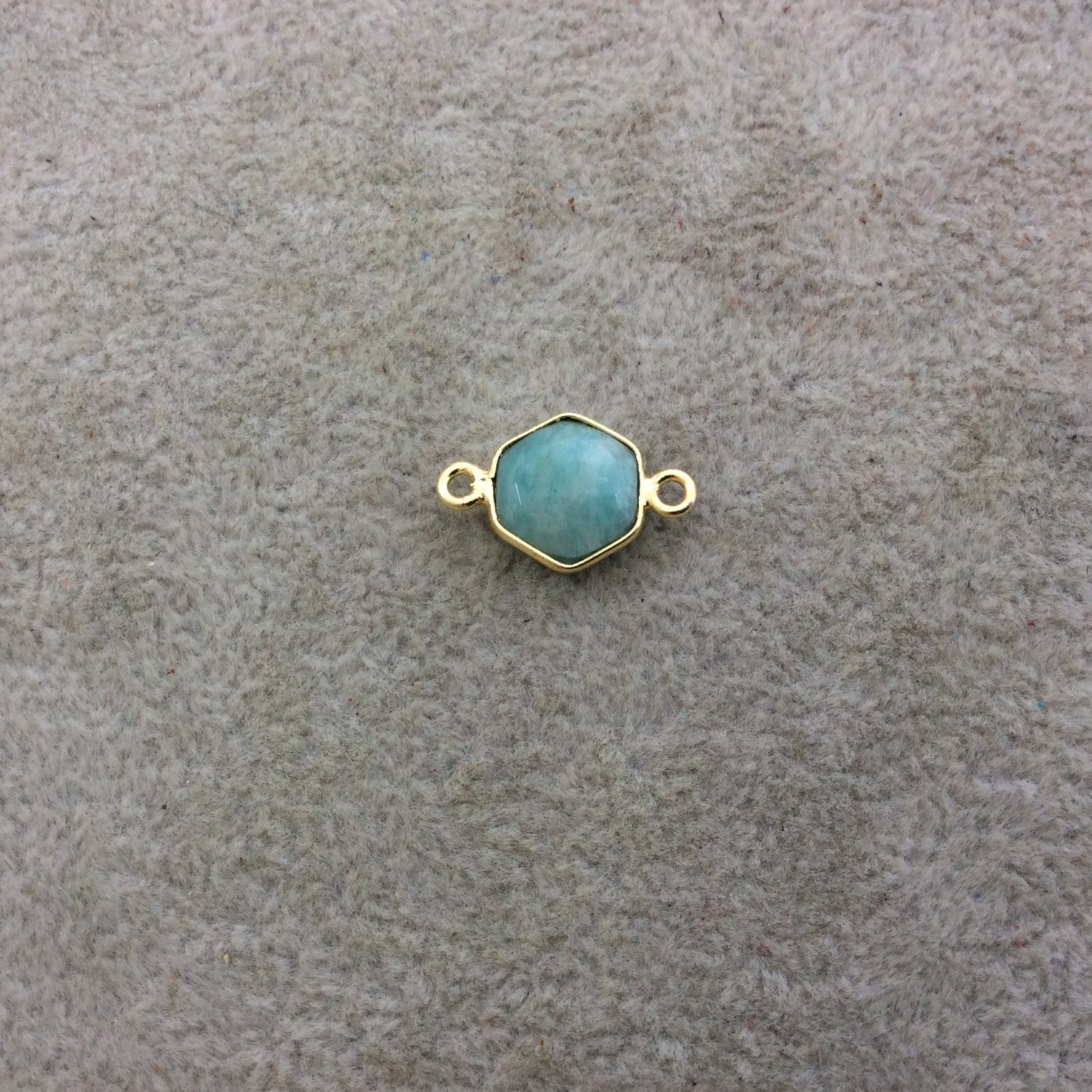 Gold Plated Natural Amazonite Faceted Hexagon Shaped Copper Bezel Connector/Link - Measures 10mm x 10mm - Sold Individually, Random