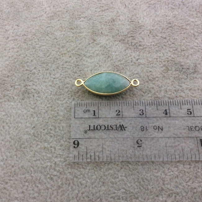 Gold Plated Natural Amazonite Faceted Marquise Shaped Copper Bezel Connector/Link - Measures 10mm x 20mm - Sold Individually, Random