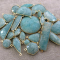 Gold Plated Natural Amazonite Faceted Marquise Shaped Copper Bezel Connector/Link - Measures 10mm x 20mm - Sold Individually, Random