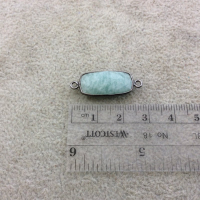 Gunmetal Plated Natural Amazonite Faceted Rectangle Shaped Copper Bezel Connector/Link - Measures 10mm x 20mm - Sold Individually, Random