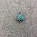 Gunmetal Plated Natural Amazonite Faceted Triangle Shaped Copper Bezel Connector/Link - Measures 14mm x 14mm - Sold Individually, Random
