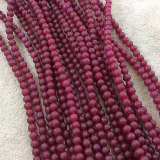 4mm Matte Finish Dyed Berry Pink Jade Round/Ball Shaped Beads with 0.8mm Holes - Sold by 15" Strands (Approx. 92 Beads) - Quality Gemstone